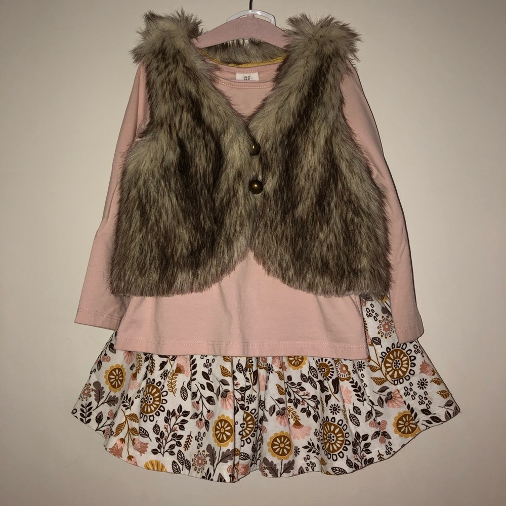 2T 3-piece set w/skirt, long sleeve shirt, & vest